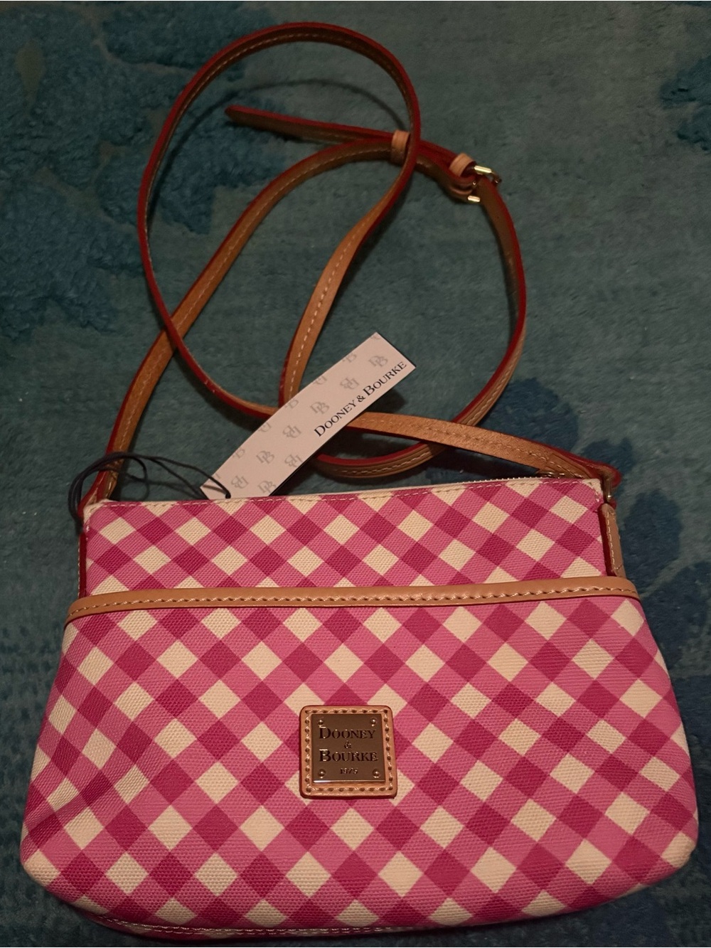 Dooney & Bourke Pink Gingham Crossbody with Tan Trim